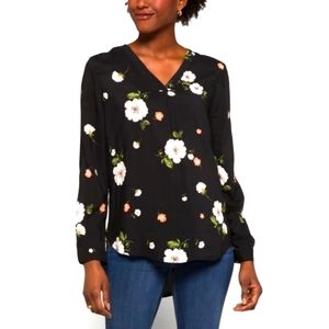 Brina & Em Black Floral Shirt, Small - work, fall, summer, print, top